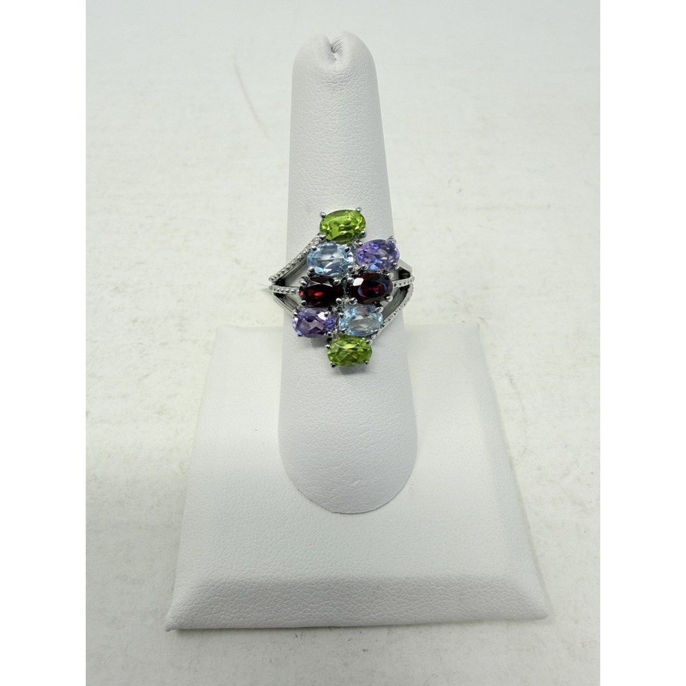 Shop LC Multi Gemstone Cluster Oval Cut Size 7 Ring in Stainless Steel 5600